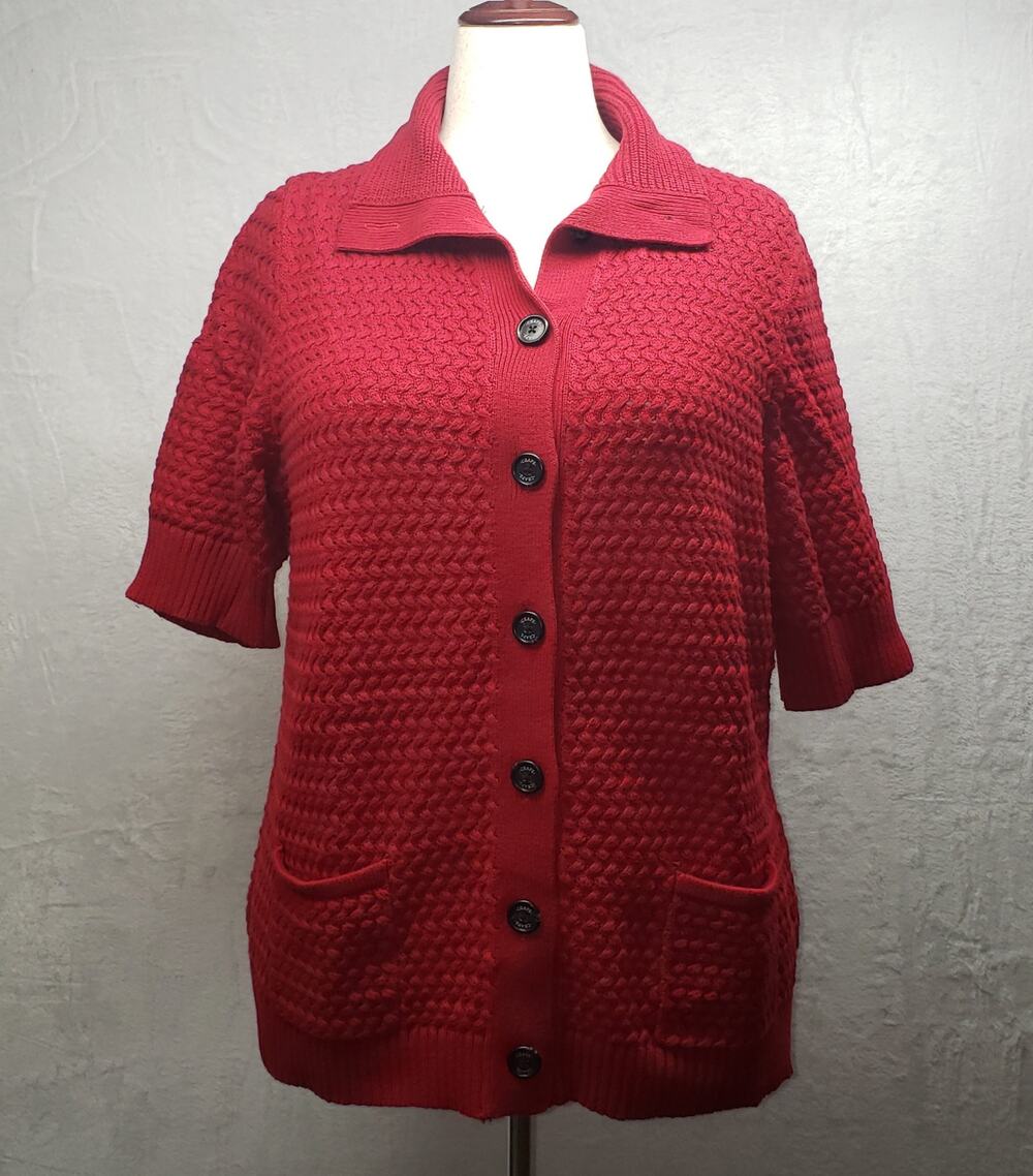 Vintage Chaps Cherry Red Knit Cardigan Sweater XL Plus Retro Whimsigoth 90s